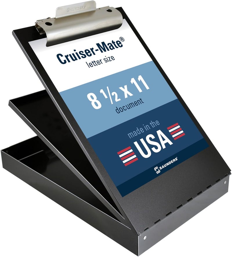 Saunders Metal Clipboard with Storage, Black Dual Layer Nursing Clipboard Folio, Letter Size Paper Organizer, Steel Clip with Self Locking Latch, Form Holder for Office, School & Work - Made in USA - Image 1